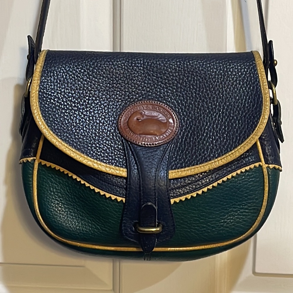 Dooney & Bourke Vintage Navy Palomino Ivy Green Large Teton EssexBag - RARE FIND